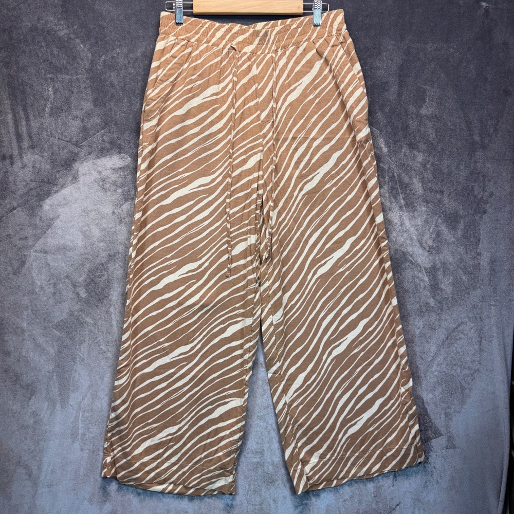 A New Day Pants Womens Brown Wide Leg M Zebra Print High Rise Elastic Waist